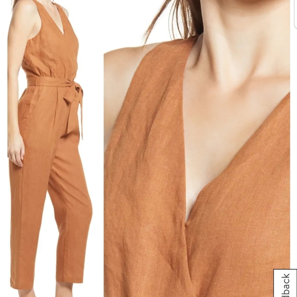 linen Jumpsuit 100% linen warm burnt orange womans size XL - Picture 2 of 4